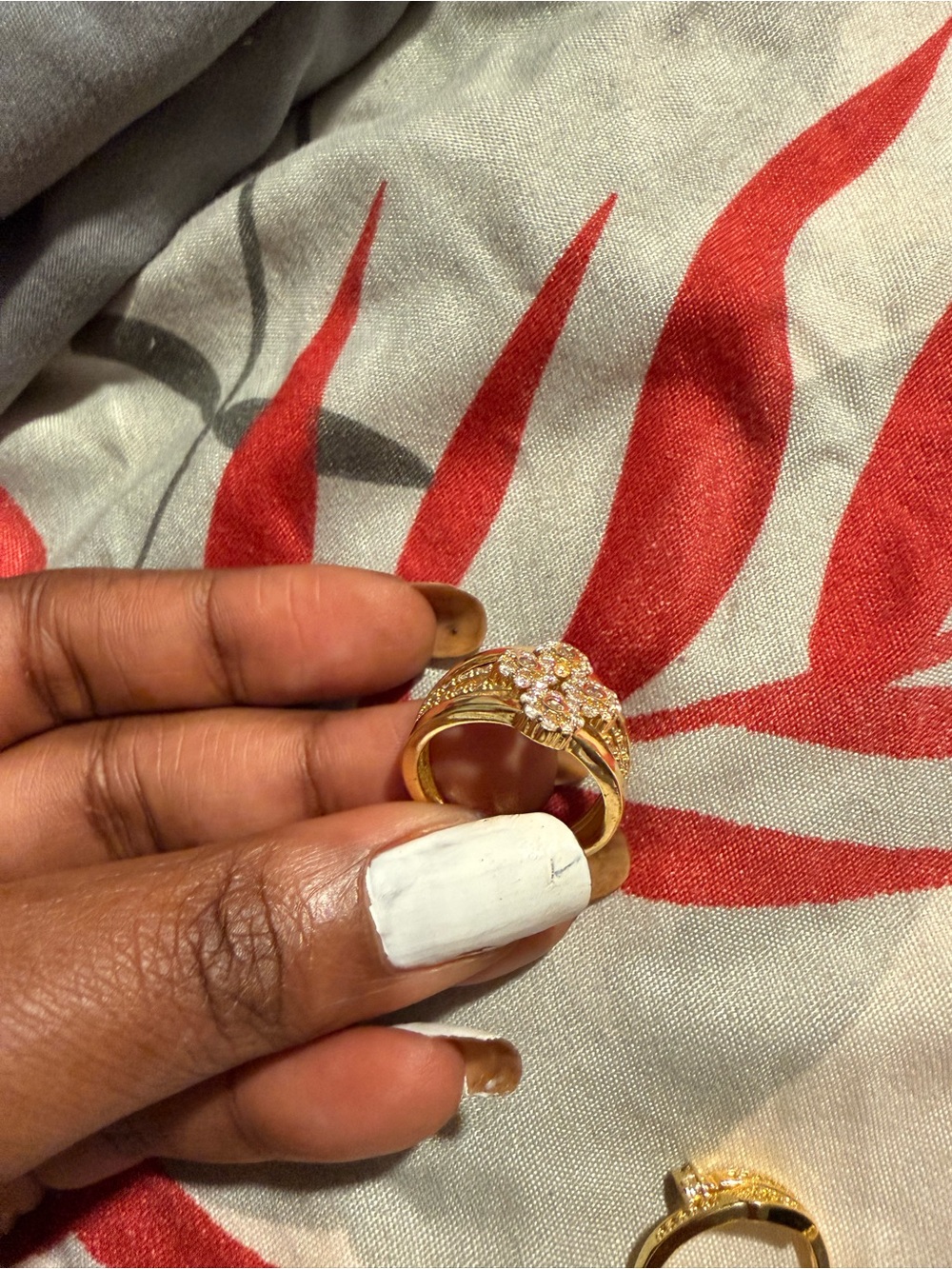 Gold Floral Cluster Ring with Pink Stones